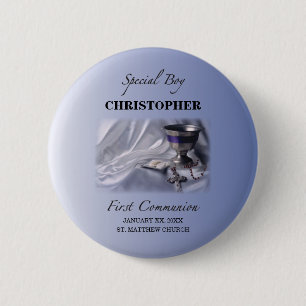 Personalisieren, Boy, First Communion Blue Button