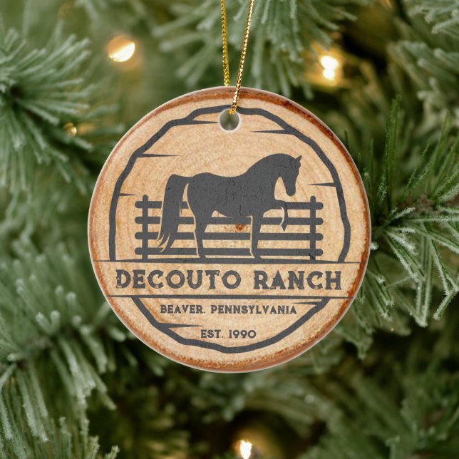 Personalisieren der Horse Ranch Vintag Rustikale W Keramik Ornament (Baum)