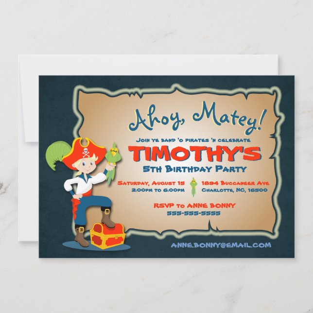 Personalisieren der Niedlichen Pirate Geburtstagse Einladung (Vorderseite)