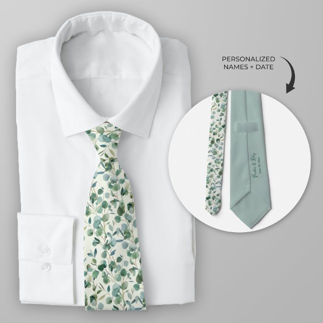Personalisieren des Eukalyptus in Aquarellfarben Krawatte (Personalized eucalyptus wedding theme neck tie)