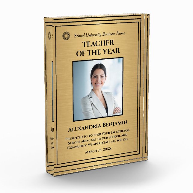 Personalisieren des Lehrers des Gold Award-Logos Fotoblock (Links)