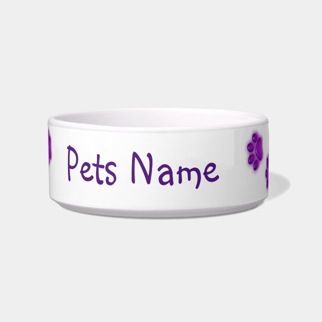 Personalisieren des Namens Lila Paws Keramik Pet B Napf (Vorderseite)