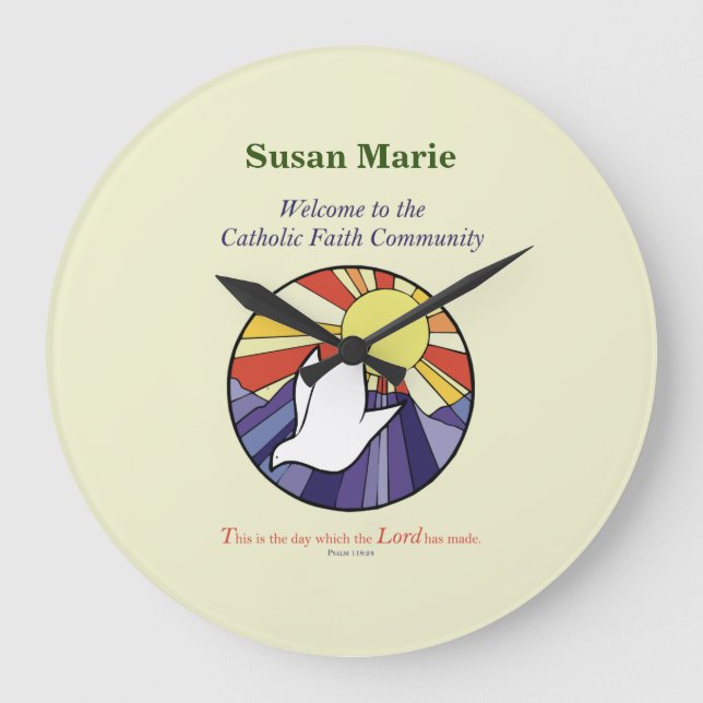 Personalisieren des Namens, RCIA-Dove-Circle auf G Große Wanduhr (Vorderseite)