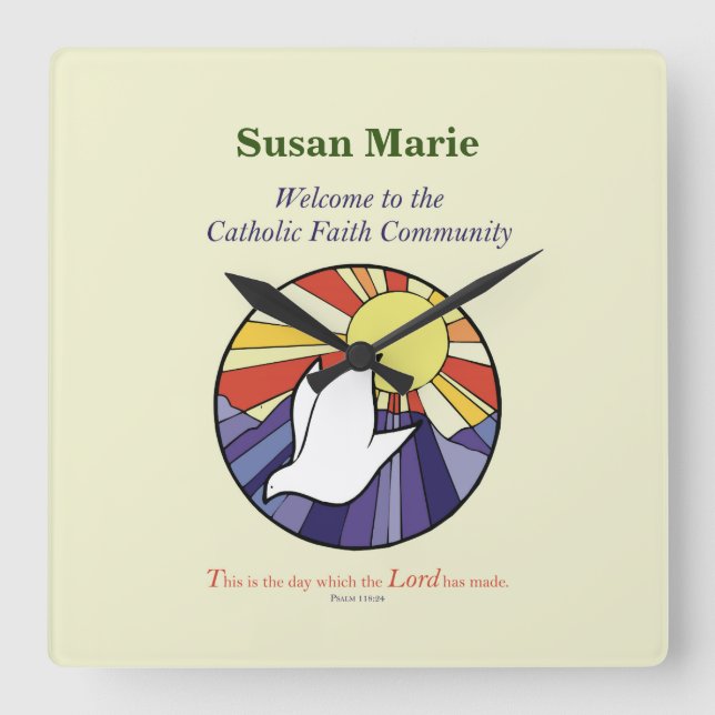 Personalisieren des Namens, RCIA-Dove-Circle auf G Quadratische Wanduhr (Vorderseite)