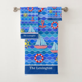 Personalisieren des Red Blue Anchor Boat Sail Badhandtuch Set