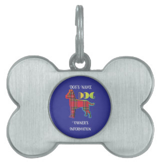 Personalisieren des Red Kariert Deep Blue DOG Bone Tiermarke