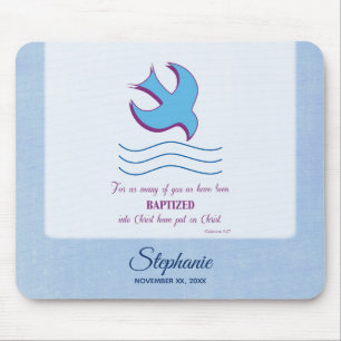 Personalisieren, Erwachsenentaufe Taube auf Blau Mousepad