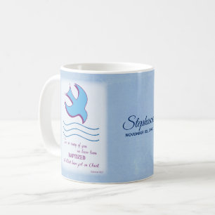 Personalisieren, Erwachsenentaufe Taube auf Blau Tasse