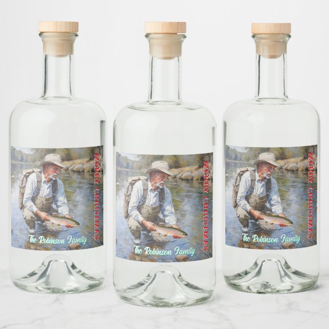 Personalisieren Fly Fishing Frohe Weihnachten Alkoholflaschenetikett (Flaschen)