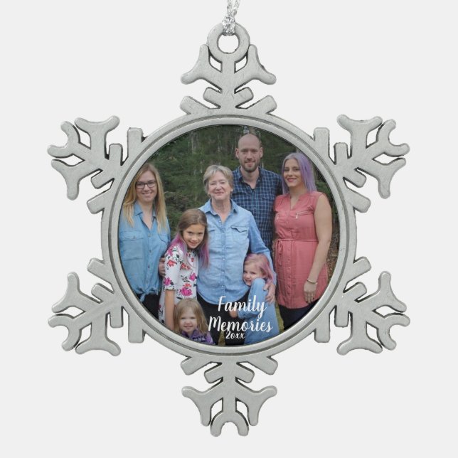 PERSONALISIEREN Foto für Erinnerungen der Silver F Schneeflocken Zinn-Ornament (Vorderseite)