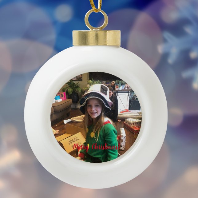 PERSONALISIEREN/Foto hinzufügen Keramik Kugel-Ornament (Upload a Photo...Christmas Photo Ball With Merry Christmas In Script Writing,)