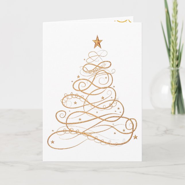 Personalisieren: Gold Metallic Filigree Weihnachts Feiertagskarte (Vorderseite)