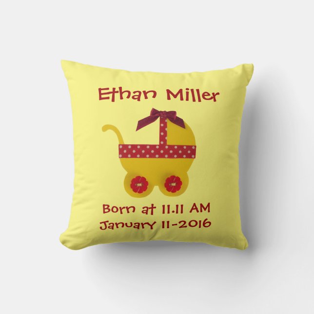 Personalisieren, Hellgelb, roter Kinderwagen Kissen (Vorderseite)
