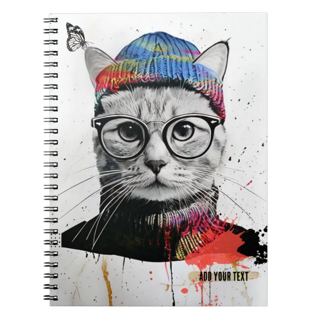 PERSONALISIEREN: Hipster Cat | Notebook-Journal Notizblock (Vorderseite)