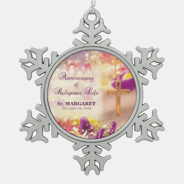Personalisieren, Jubiläum religiöses Leben, Nun Schneeflocken Zinn-Ornament (Vorderseite)