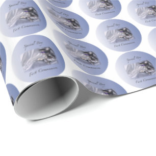 Personalisieren, Junge, Erste Kommunion Blau Geschenkpapier