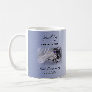 Personalisieren, Junge, Erste Kommunion Blau Kaffeetasse