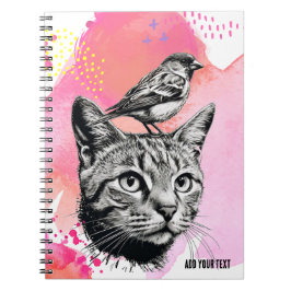 PERSONALISIEREN: Katze + Vögel | Notebook-Journal Notizblock