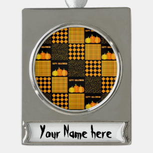 Personalisieren - Kürbis Halloween Patchwork-Muste Banner-Ornament Silber