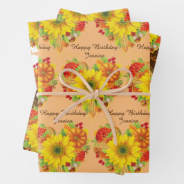 Personalisieren Name Autumn Fall Happy Birthday Geschenkpapier Set