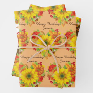 Personalisieren Name Autumn Fall Happy Birthday Geschenkpapier Set