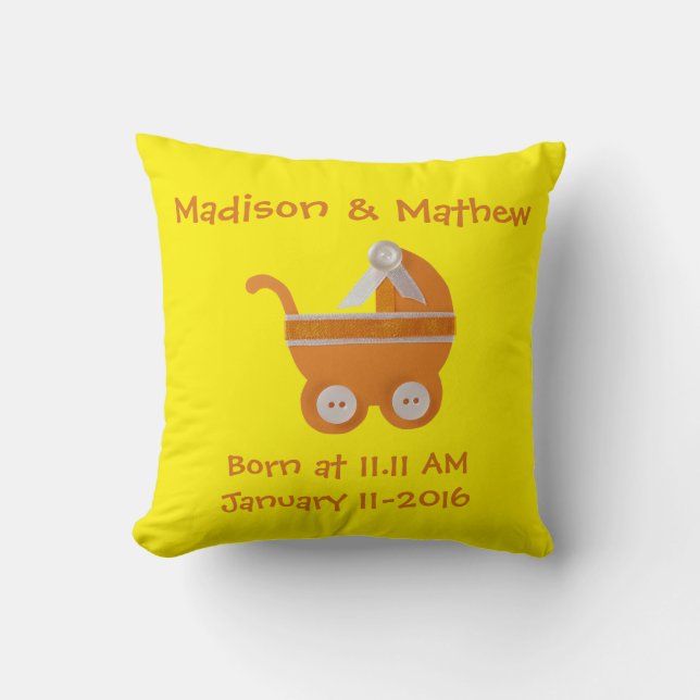 Personalisieren, Orangefarbene Babydusche Kissen (Vorderseite)