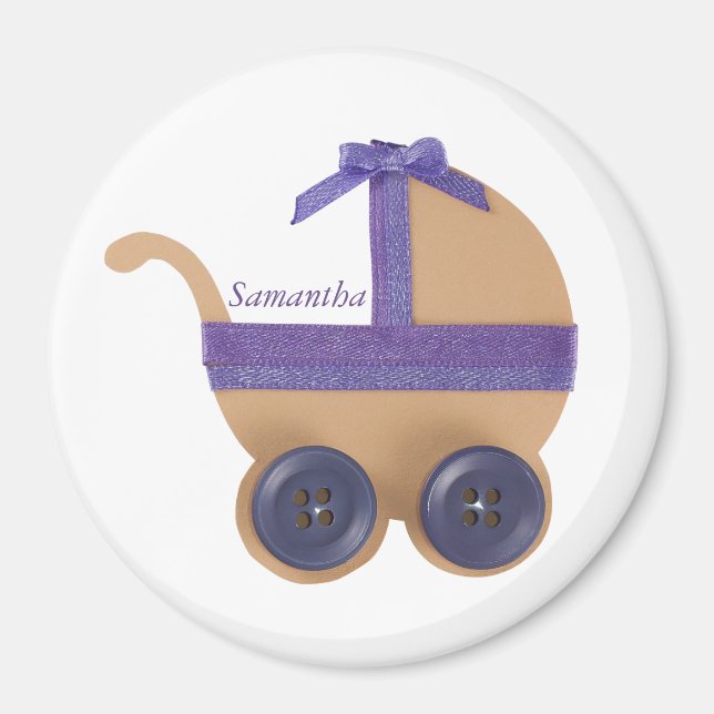 Personalisieren Peach lila Babywagen Babydusche Magnet (Vorne)