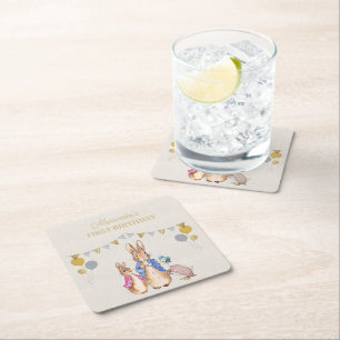 Personalisieren Peter Kaninchen beige Leinen 1. Ge Rechteckiger Pappuntersetzer