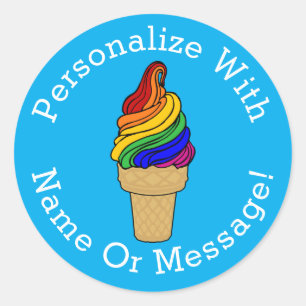 PERSONALISIEREN Rainbow Swirl Eiscreme Runder Aufkleber