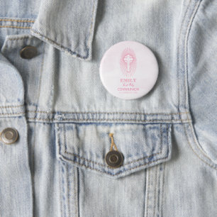 Personalisieren, Rosa Erste Heilige Kommune Cross  Button