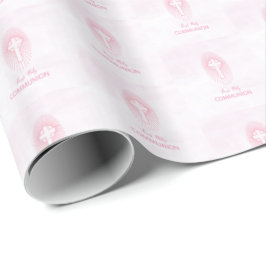 Personalisieren, Rosa Erste Heilige Kommune Cross  Geschenkpapier