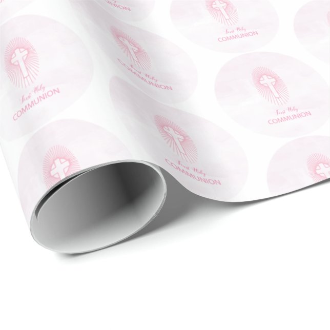 Personalisieren, Rosa Erste Heilige Kommune Cross  Geschenkpapier (Rolleneckpunkt)