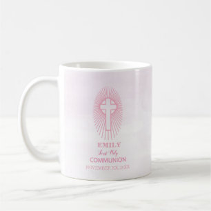 Personalisieren, Rosa Erste Heilige Kommune Cross Kaffeetasse