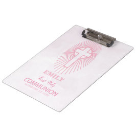 Personalisieren, Rosa Erste Heilige Kommune Cross  Klemmbrett