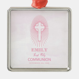 Personalisieren, Rosa Erste Heilige Kommune Cross  Ornament Aus Metall