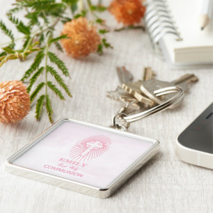 Personalisieren, Rosa Erste Heilige Kommune Cross Schlüsselanhänger