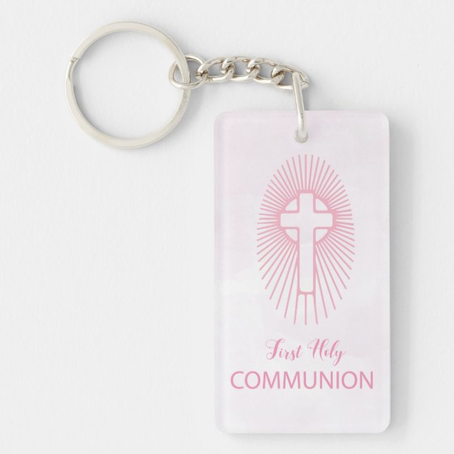 Personalisieren, Rosa Erste Heilige Kommune Cross  Schlüsselanhänger (Vorderseite)