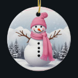 Personalisieren: Rosa Scarf Xmas Snowman Keramik Ornament<br><div class="desc">Personalisieren: Rosa Scarf Xmas Snowman</div>