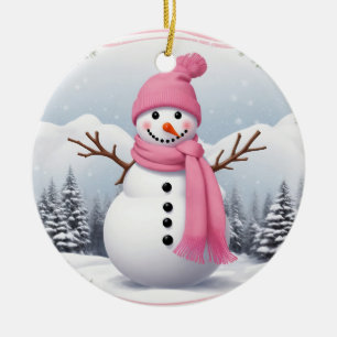 Personalisieren: Rosa Scarf Xmas Snowman Keramik Ornament