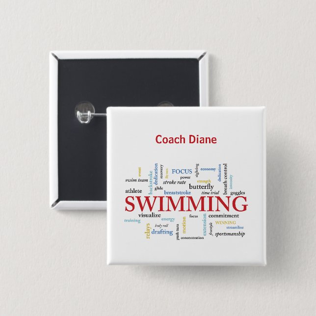 Personalisieren, Schwimmen Coach Danke in Worten Button (Vorne & Hinten)