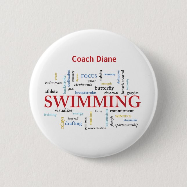 Personalisieren, Schwimmen Coach Danke in Worten Button (Vorderseite)