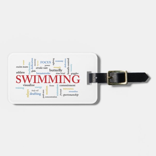 Personalisieren, Schwimmen Coach Danke in Worten Gepäckanhänger (Vorderseite horizontal)