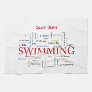 Personalisieren, Schwimmen Coach Danke in Worten Geschirrtuch