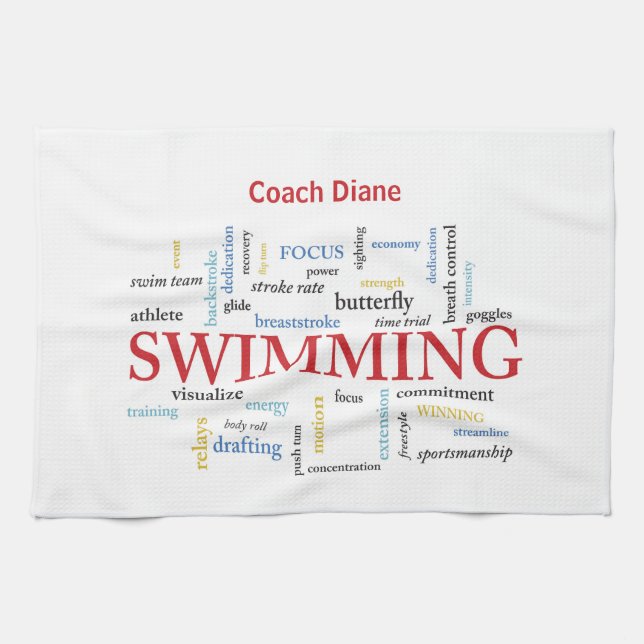 Personalisieren, Schwimmen Coach Danke in Worten Geschirrtuch (Horizontal)