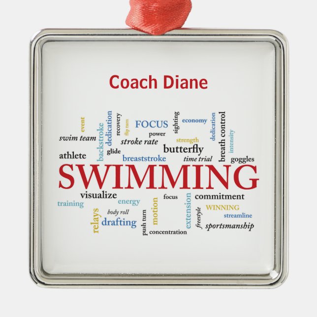 Personalisieren, Schwimmen Coach Danke in Worten Ornament Aus Metall (Vorne)