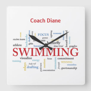 Personalisieren, Schwimmen Coach Danke in Worten Quadratische Wanduhr