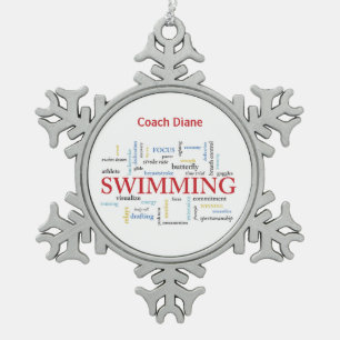 Personalisieren, Schwimmen Coach Danke in Worten Schneeflocken Zinn-Ornament