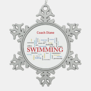 Personalisieren, Schwimmen Coach Danke in Worten Schneeflocken Zinn-Ornament