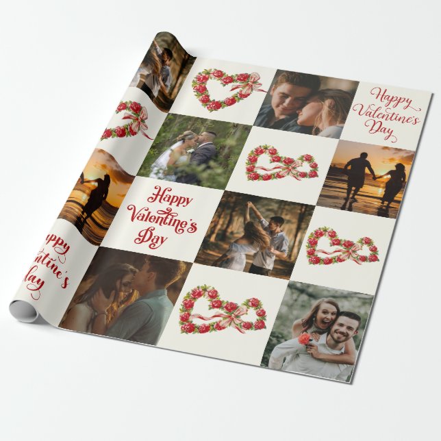 Personalisieren Sie 10 Fotos Happy Valentine Day R Geschenkpapier (Ungerollt)