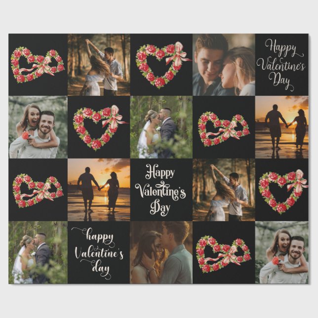 Personalisieren Sie 10 Fotos Happy Valentine Day R Geschenkpapier (Flach)